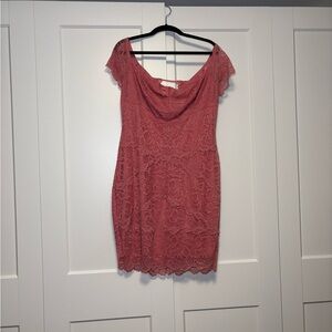 Guess Off the Shoulder Pink Lace Dress